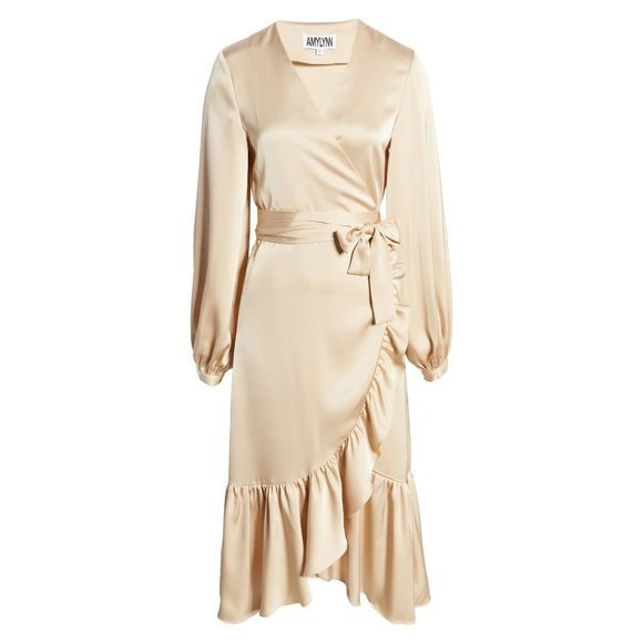 AMY LYNN Long Sleeve MIDI Wrap Dress in Oyster - Large NWT CHAMPAGNE - Picture 6 of 6
